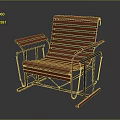 Modern Rocking Armchair With Wooden Slats And Sturdy Metal Frame Design