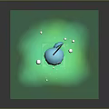 Blue Cartoon Game and Movie Character with Yellow Ears and White Orbs in Green Grass and Water