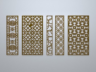 Chinese-style window grilles silhouette pane window sill border openwork window 3d model