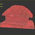 Thatched Roof Wooden Cabin Structure With Moss Covered Top And Green Plants Around Base