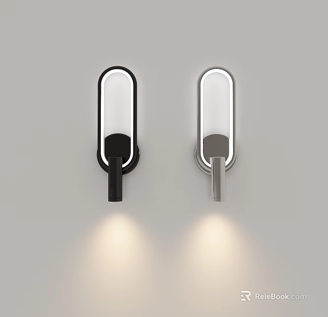 Modern Black and Silver Wall Lights with Sleek Rectangular Design and Illuminating Glow 3d model