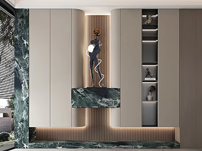 Modern Entryway Cabinet And Side Cabinet With Elegant Marble Design And Storage Shelves 3d model