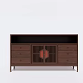 Minimalist Dark Wood Sideboard With Lattice Doors And Drawers For Dining Room
