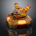 Yellow Tank Weapon With Dual Cannons Orange Glowing Parts And Tracks 3D Model Design
