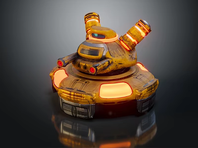 Yellow Tank Weapon With Dual Cannons Orange Glowing Parts And Tracks 3D Model Design 3d model