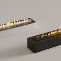 Two Modern Fireplaces With White And Black Base Featuring Burning Flames 3d model