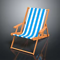 Foldable Lounge Chair With Wooden Frame And Blue White Striped Fabric