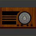 Vintage Electronic Radio With Wooden Case Round Dial And Black Grille Knobs