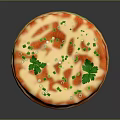 Colorful Round Dessert With Orange Stripes Parsley Chopped Green Onions And White Sauce