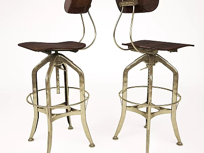 Sturdy Modern Bar Stools With Metal Frame And Brown Leather Seat Backrest 3d model