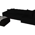 Black Sectional Sofa Design with Multiple Cushions Ottoman and Throw Blanket 3d model