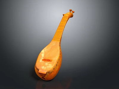 Traditional Orange Wooden Lute Shaped Decorative Home Living Accessory Piece 3d model