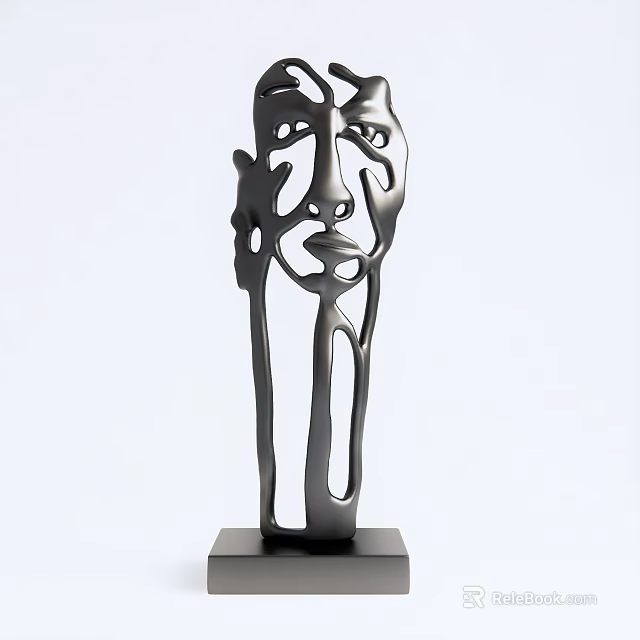 Abstract Face Metal Sculpture Modern Decorative Ornament Set with Minimalist Design for Home Decor 3d model 