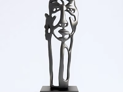 Abstract Face Metal Sculpture Modern Decorative Ornament Set with Minimalist Design for Home Decor 3d model