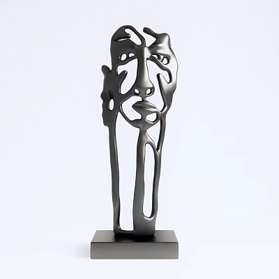Abstract Face Metal Sculpture Modern Decorative Ornament Set with Minimalist Design for Home Decor 3d model