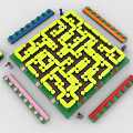 Colorful Building Block Maze With Yellow Blocks On Green Base And Colorful Strips