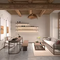 Traditional Hotel Guest Room With Wooden Beams Hanging Paintings Tea Table Sofa And Natural Light