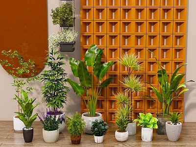 Plant combination potted concrete block 3d model