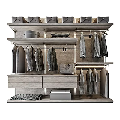 Modern Wooden Wardrobe With Hanging Clothes Multiple Shelves Drawers And Storage Boxes 3d model