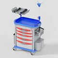 Medical Cart With Blue Top Red Handle Drawers Upper Tray Side Basket IV Pole Wheels