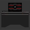 Black Red Gaming Laptop With RGB Keyboard Headphones And Mobile Phone On Modern Gaming Desk