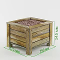 Square Wooden Garden Planter With Slatted Design Pebbles Inside And Dimensions 3d model