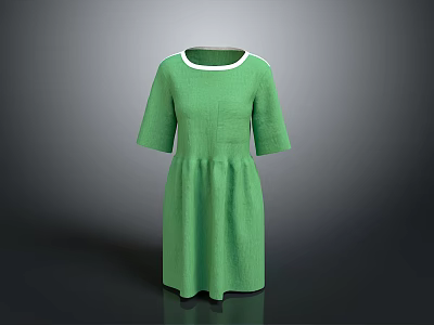 Green Knitted Dress With Round Neckline Short Sleeves And Pleated Hem 3d model