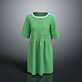 Green Knitted Dress With Round Neckline Short Sleeves And Pleated Hem