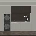 Modern Laundry Room With White Cabinets Dark Upper Storage And Black Washer Dryer