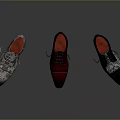 Lace Up Leather Dress Shoes in Silver Patterned Red and Black with Brown Soles