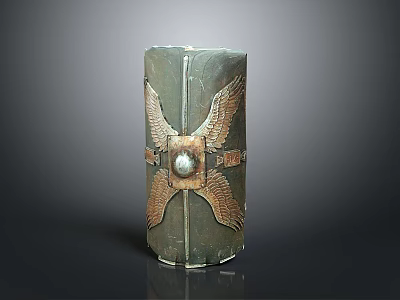 Green Decorative Column With Intricate Eagle Wing Carvings And Metal Accent 3d model