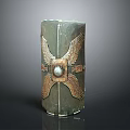 Green Decorative Column With Intricate Eagle Wing Carvings And Metal Accent