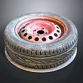 Worn Car Tire With Pink Hub And Black Holes On Textured Tread Surface