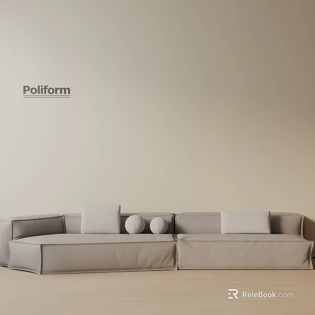 Poliform Modern Beige Three Seater Sofa With Cushions And Decorative Balls 3d model