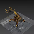 Yellow Multi Legged Robotic Machine With Mechanical Arm And Glowing Lights