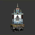 Fairy Tale Castle Model With Multiple Spires And Colorful Tower Design On Rock Base