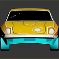 Yellow Sports Car With Orange Blue Accents Streamlined Design And Blue Wheels