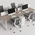 Modern Office Desk With Multiple Computer Monitors Mesh Chairs And Filing Cabinets 3d model