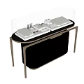 Modern Display Shelf With Glass Showcase And Metal Frame Drawer Storage Design