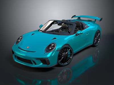 Blue Convertible Sports Car With Black Wheels And Rear Spoiler Design 3d model