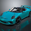 Blue Convertible Sports Car With Black Wheels And Rear Spoiler Design