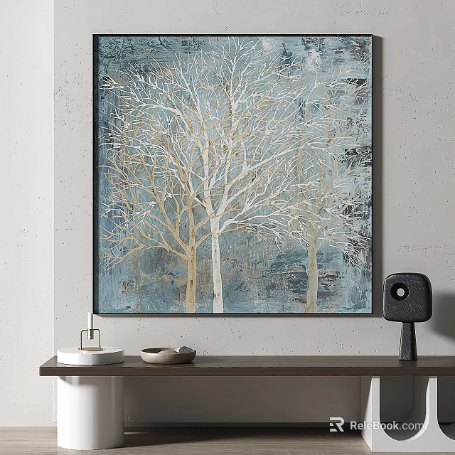 Abstract Tree Painting With White Branches On Blue Background For Interior Wall Decor 3d model