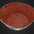 Traditional Red And Black Ceramic Bowl With White And Yellow Hand Painted Bird Patterns