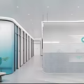 Minimalist Modern Office Reception Area With Glass Partition And Company Logo Design