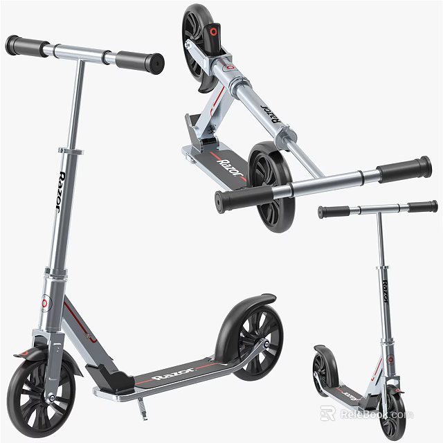 Razor Foldable Scooter With Silver Frame Black Wheels And Modern Design 3d model 
