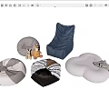 Various Bean Bag Chairs in Gray Blue and Striped Designs with Cloud Shaped Styles