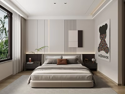 Modern Kids Bedroom Design With Comfortable Bed And Art Decor 3d model
