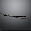 Traditional Japanese Katana With Black And Orange Handle And Long Sharp Blade On Smooth Surface