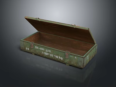 Open Green Metal Crate With Wooden Interior And Labeled Details 3d model