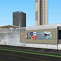 Modern Commercial Complex Featuring Tall Buildings Glass Facade And Retail Spaces With Billboards